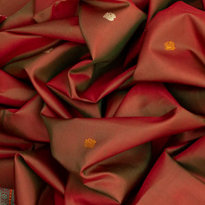 Maroon Handloom Kanchipuram Silk Saree With Elephant Buttas-Maroon