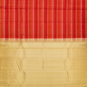 Red Handloom Kanchipuram Silk Saree With Stripes-Red