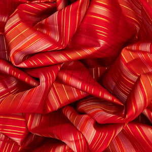 Red Handloom Kanchipuram Silk Saree With Stripes-Red