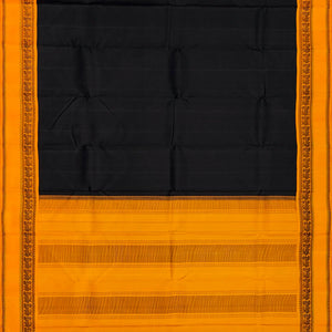 Black Handloom Kanchipuram Korvai Silk Saree With Mustard Border-Black