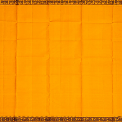 Black Handloom Kanchipuram Korvai Silk Saree With Mustard Border-Black