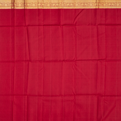 Crimson Handloom Kanchipuram Silk Saree With Meena Floral Motifs-Crimson