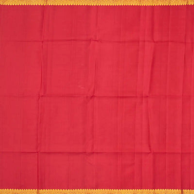 Red Handloom Kanchipuram Silk Saree With Floral Vine Motifs-Red