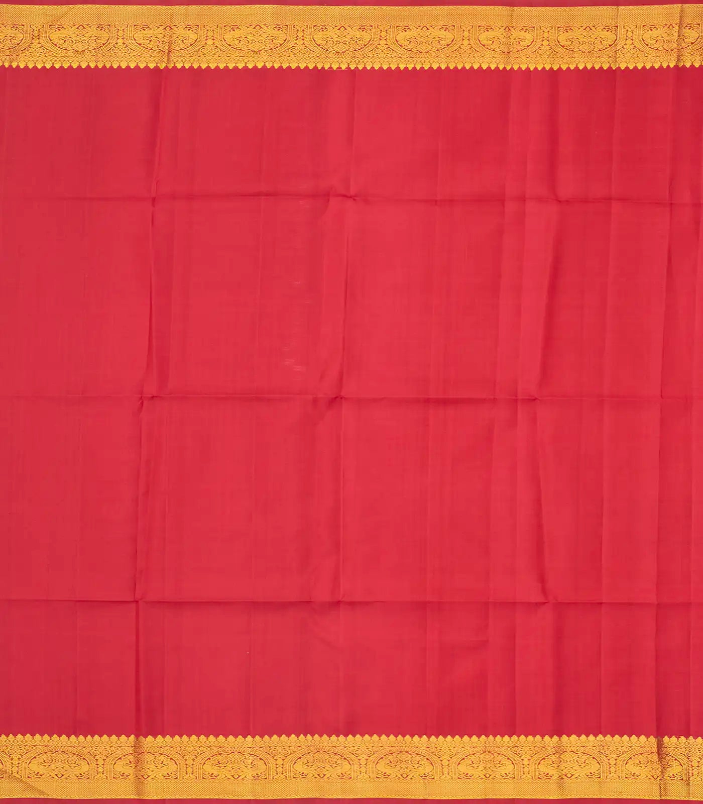 Red Handloom Kanchipuram Silk Saree With Floral Vine Motifs-Red
