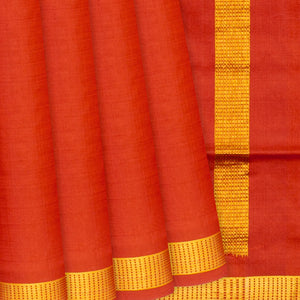 Red Handloom 9 Yards Silk Saree With Muthu Border-Red