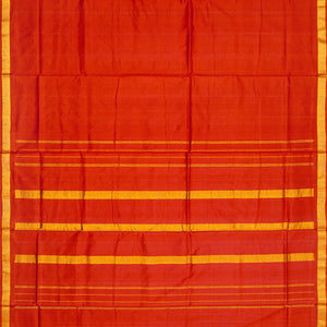 Red Handloom 9 Yards Silk Saree With Muthu Border-Red