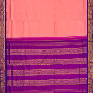 Light Peach Handloom 9 Yards Korvai Silk Saree With Contrast Border-Light Peach
