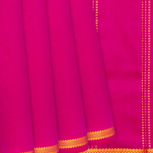 Hot Pink Handloom 9 Yards Silk Saree With Zari Border-Hot Pink