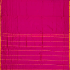 Hot Pink Handloom 9 Yards Silk Saree With Zari Border-Hot Pink