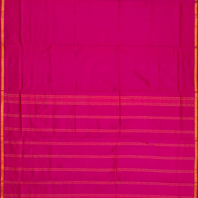 Hot Pink Handloom 9 Yards Silk Saree With Zari Border-Hot Pink