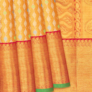 Gold Handloom Kanchipuram Tissue Silk Saree With Meena Kamalam Motifs-Gold