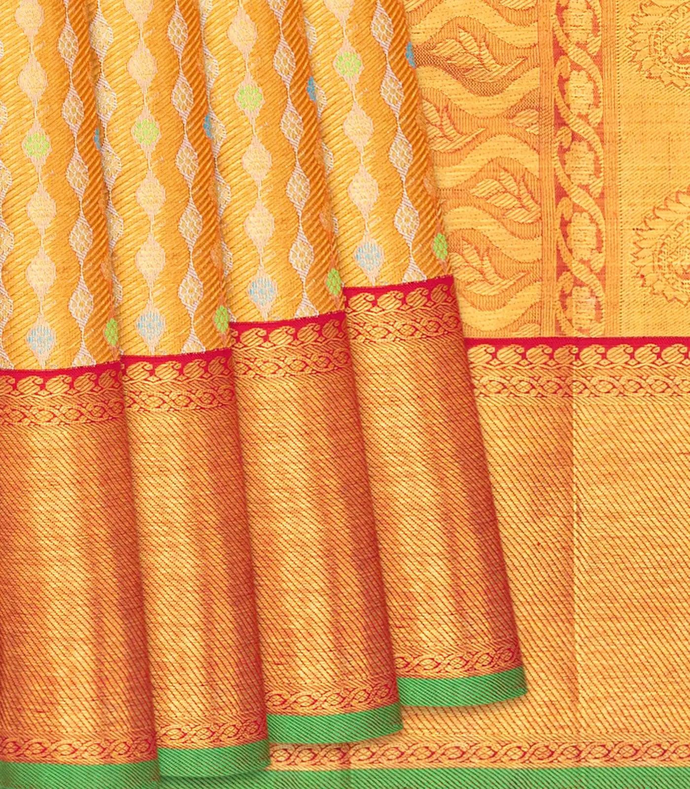 Gold Handloom Kanchipuram Tissue Silk Saree With Meena Kamalam Motifs-Gold