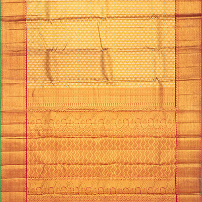Gold Handloom Kanchipuram Tissue Silk Saree With Meena Kamalam Motifs-Gold
