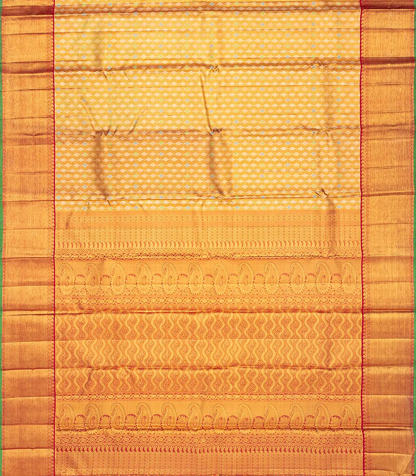 Gold Handloom Kanchipuram Tissue Silk Saree With Meena Kamalam Motifs-Gold