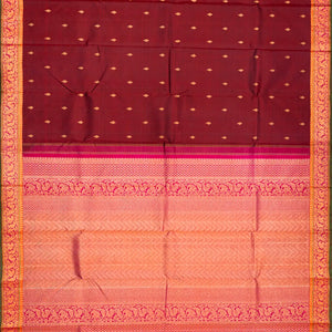 Maroon Handloom Kanchipuram Silk Saree With Floral Buttas-Maroon