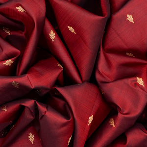 Maroon Handloom Kanchipuram Silk Saree With Floral Buttas-Maroon