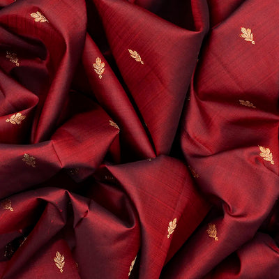 Maroon Handloom Kanchipuram Silk Saree With Floral Buttas-Maroon