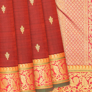 Maroon Handloom Kanchipuram Silk Saree With Flower Buttas-Maroon