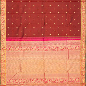 Maroon Handloom Kanchipuram Silk Saree With Flower Buttas-Maroon