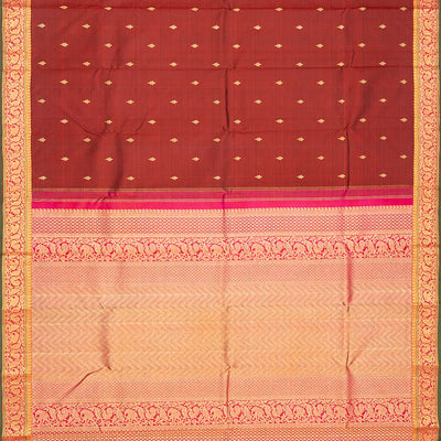 Maroon Handloom Kanchipuram Silk Saree With Flower Buttas-Maroon