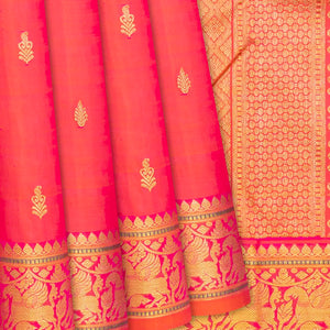 Peach Handloom Kanchipuram Silk Saree With Floral Buttas-Peach