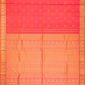 Peach Handloom Kanchipuram Silk Saree With Floral Buttas-Peach