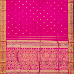 Hot Pink Handloom Kanchipuram Silk Saree With Floral Buttas-Hot Pink