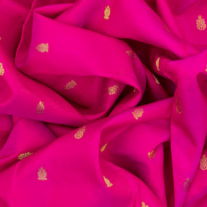 Hot Pink Handloom Kanchipuram Silk Saree With Floral Buttas-Hot Pink