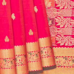 Pink Handloom Kanchipuram Silk Saree With Floral Buttas-Pink