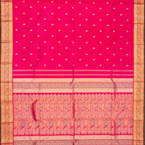 Pink Handloom Kanchipuram Silk Saree With Floral Buttas-Pink