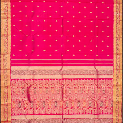 Pink Handloom Kanchipuram Silk Saree With Floral Buttas-Pink