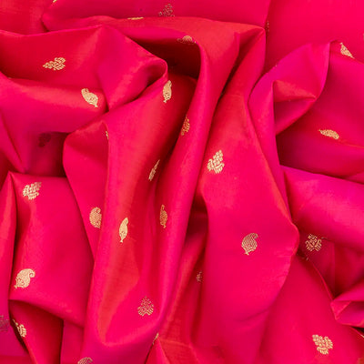 Pink Handloom Kanchipuram Silk Saree With Floral Buttas-Pink