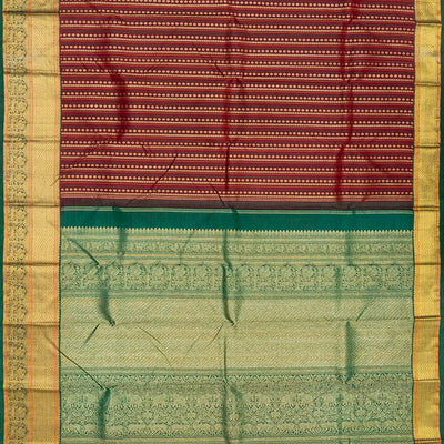 Maroon Handloom Kanchipuram Silk Saree With Floral Stripes-Maroon