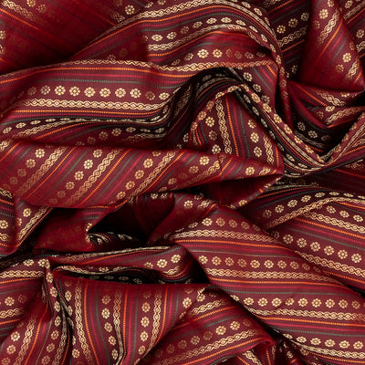 Maroon Handloom Kanchipuram Silk Saree With Floral Stripes-Maroon
