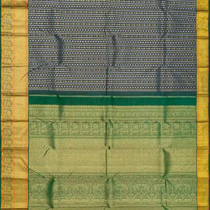 Grey Handloom Kanchipuram Silk Saree With Floral Stripes-Grey