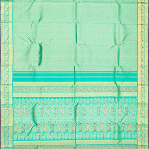 Turquoise Handloom Kanchipuram Silk Saree With Floral Motifs-Turquoise