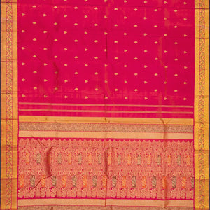Red Handloom Kanchipuram Silk Saree With Floral Buttas-Red