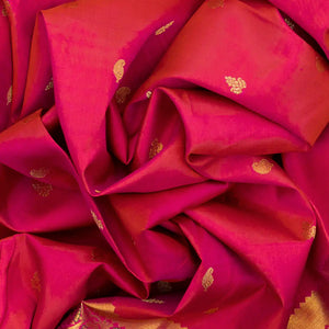 Red Handloom Kanchipuram Silk Saree With Floral Buttas-Red