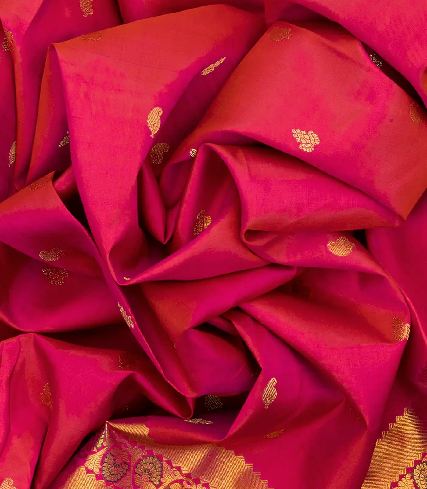 Red Handloom Kanchipuram Silk Saree With Floral Buttas-Red