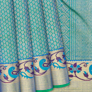 Light Blue Handloom Kanchipuram Silk Saree With Floral Motifs-Light Blue