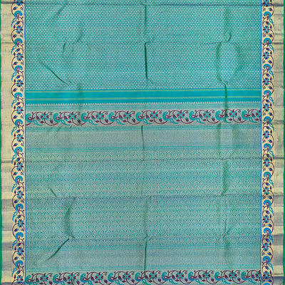 Light Blue Handloom Kanchipuram Silk Saree With Floral Motifs-Light Blue