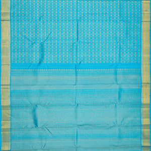 Turquoise Handloom Kanchipuram Silk Saree With Annam Chakaram Motifs-Turquoise