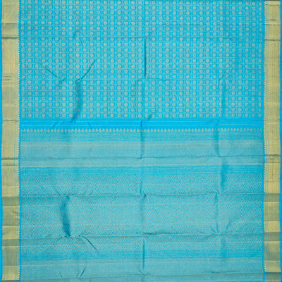Turquoise Handloom Kanchipuram Silk Saree With Annam Chakaram Motifs-Turquoise