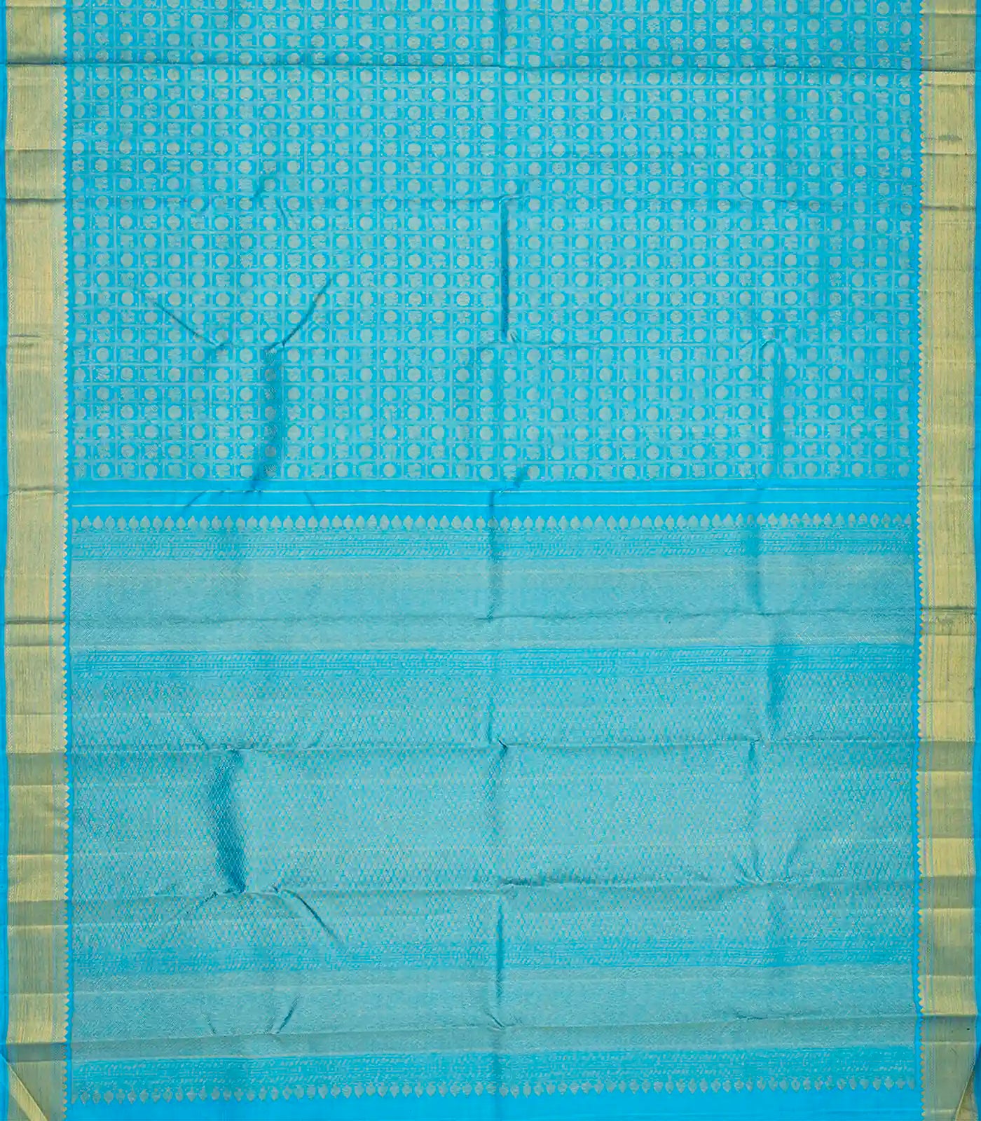 Turquoise Handloom Kanchipuram Silk Saree With Annam Chakaram Motifs-Turquoise