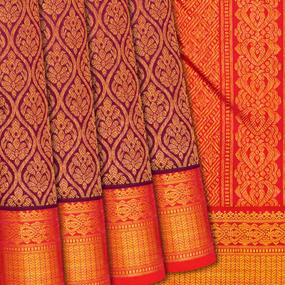 Magenta Handloom Kanchipuram Silk Saree With Floral Motifs -Magenta