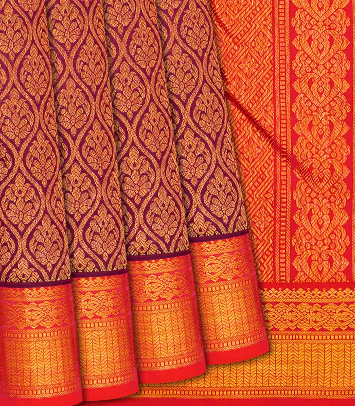 Magenta Handloom Kanchipuram Silk Saree With Floral Motifs -Magenta