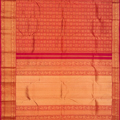 Crimson Handloom Kanchipuram Silk Saree With Kamalam Motifs -Crimson