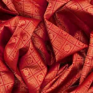 Crimson Handloom Kanchipuram Silk Saree With Kamalam Motifs -Crimson