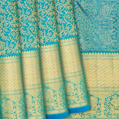 Light Blue Handloom Kanchipuram Silk Saree With Floral Vine Motifs -Light Blue