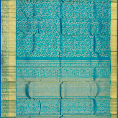 Light Blue Handloom Kanchipuram Silk Saree With Floral Vine Motifs -Light Blue